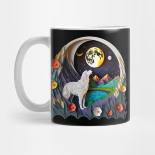 Great Pyrenees Dog Nature Full Crescent Moon Stars Whimsical Mug